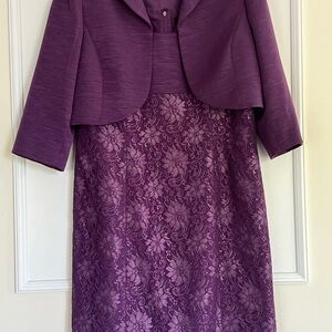 Tahari ASL Purple Sleeveless Dress with 3/4 Sleeve Jacket